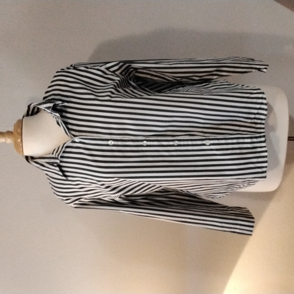 Chico's Black and White Stripe Button Front Women's Shirt Size 2